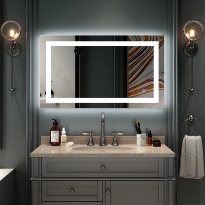 Wall Mounted Lighted Vanity Mirror LED Bathroom Mirror anti Fog and IP67 Waterproof, Rectangle 40"X24" Silver